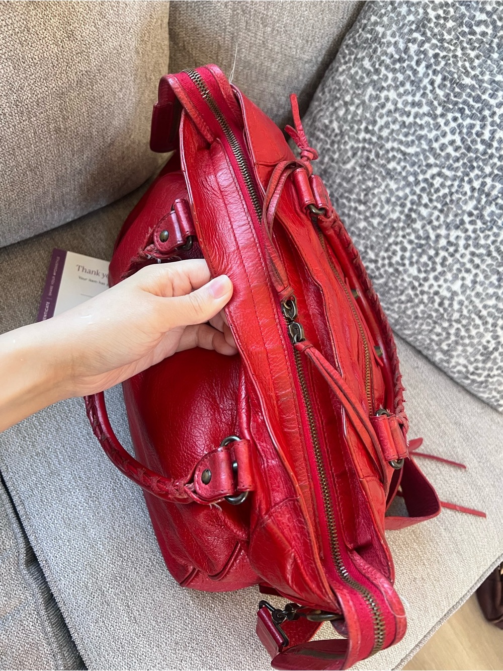 Balenciaga Vintage Le City Velo Red Leather Satchel Bag - Picture 7 of 13